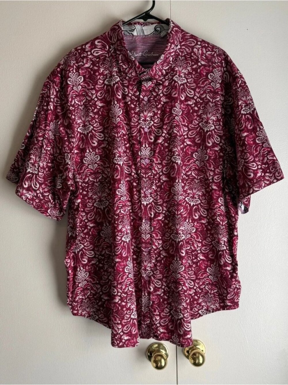 Robert Graham Dark Pink Short Sleeve Button Up Shirt Men's Size 3XL